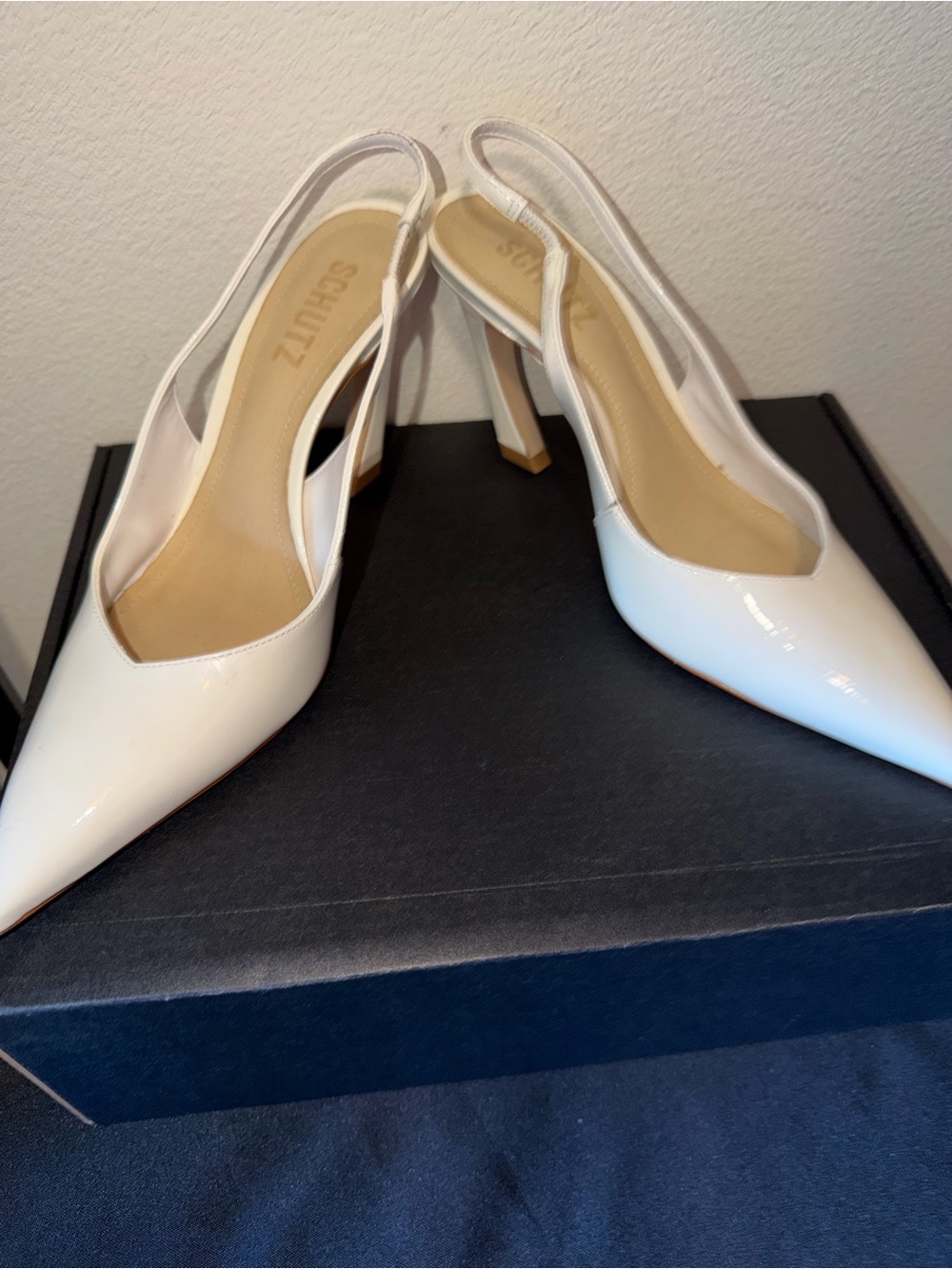 SCHUTZ Ivory Patent Slingback Pointed Toe Heels - Picture 10 of 10